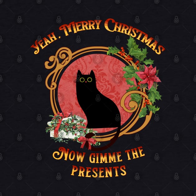 Grumpy black cat merry christmas, Festive black cat by Catmaleon Design